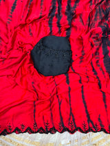 Tie and dye pure chinnon handwork saree