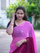 Chiffon leaf pattern dual shade saree