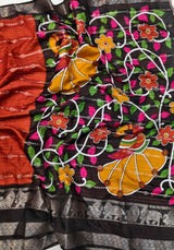 Rust Orange Soft tussar saree kalamkari pallu