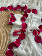 Ivory white and rose petals cutwork saree