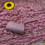 Space silk beads work saree with free desiner purse