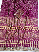 Ajrak design crepe silk mirror saree