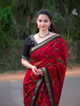 Maheswari Silk Kalamkari Parrot printed Saree