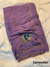 Very soft rangoli crush hand work peacock design saree
