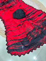 Tie and dye pure chinnon handwork saree