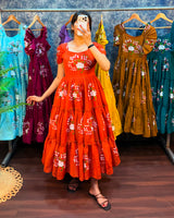 Chanderi floral embroidery maxi frocks for women