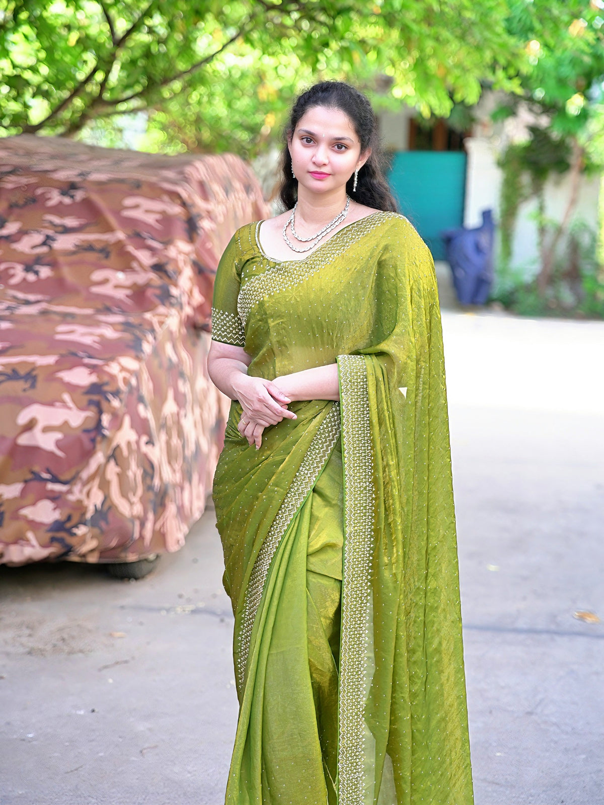 Diamond stone Space Silk Saree
