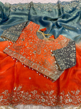 Space Silk Embroidery work saree with stitched blouse