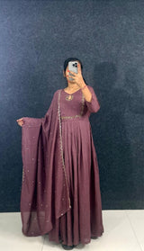 Vichitra silk full stitched anarkali set