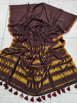 Pure mul cotton zari stripes with tassels saree