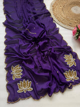 Soft rangoli crush lotus handwork saree