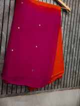 Chiffon mirror patra work dual shade saree