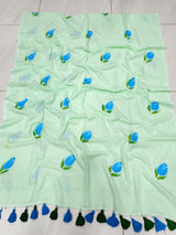 Mul cotton Tulip hand painted saree