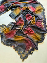 Soft pure rangoli crush abstract handwork saree