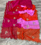 Chiffon multi shaded hand work sarees