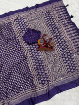 Semi modal crepe silk ajrak mirror saree