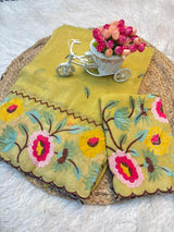 Crunchy fabric cutowork embroidery saree