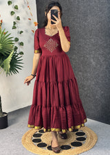 Vichitra silk kolam design 3 tiered maxi with zari boarder
