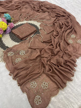Soft crush rangoli floral katli handwork saree