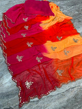 Chiffon multi shaded hand work sarees
