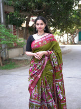 Managalagiri silk Peacock Boarder Kalamkari saree