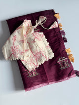 Premium Chanderi Silk Saree Fully Stitched blouse