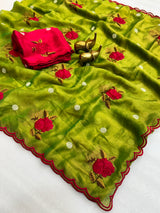 Soft moss silk georgette embroidery saree