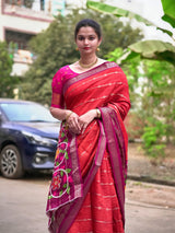Rust Orange Soft tussar saree kalamkari pallu