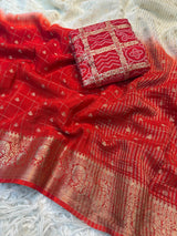 Pure Viscose Chinnon Saree with bandini Blouse