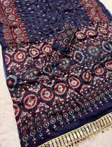 Ajrak crepe silk mirror saree