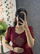 Vichitra silk kolam design 3 tiered maxi with zari boarder