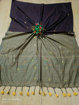 Cotton by Cotton contrast gini work saree with tassels