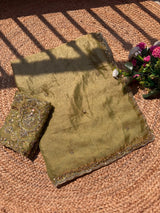 Pure space silk gold glass beads work saree