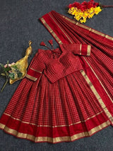 Viscose georgette vintage checks fully stitched half sareee