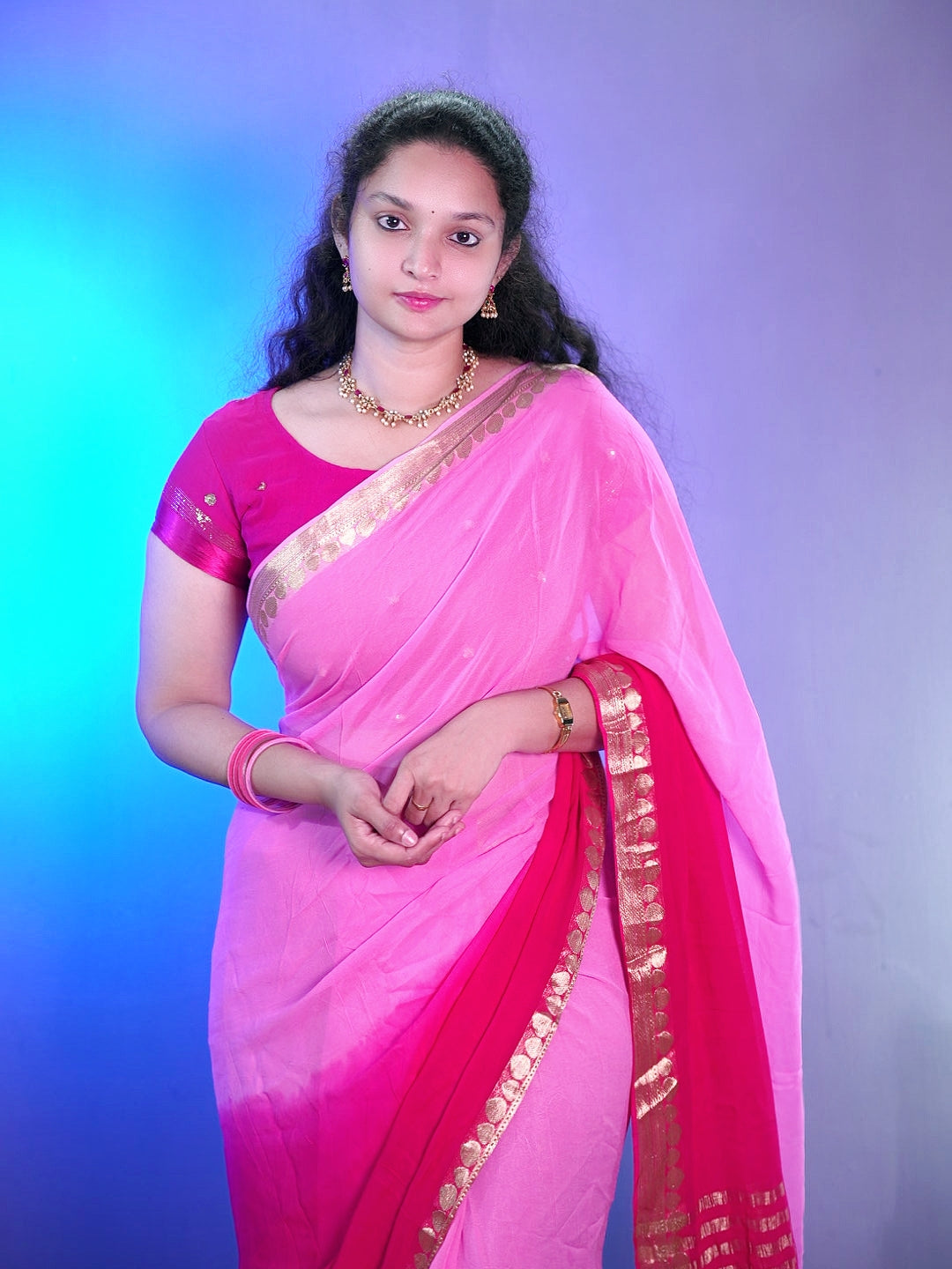 2 shaded viscose georgette saree