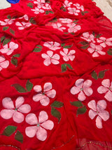 Chiffon handpaint kardhana work saree