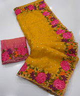 Fancy moss silk georgette soft saree