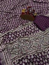 Semi modal crepe silk ajrak mirror saree