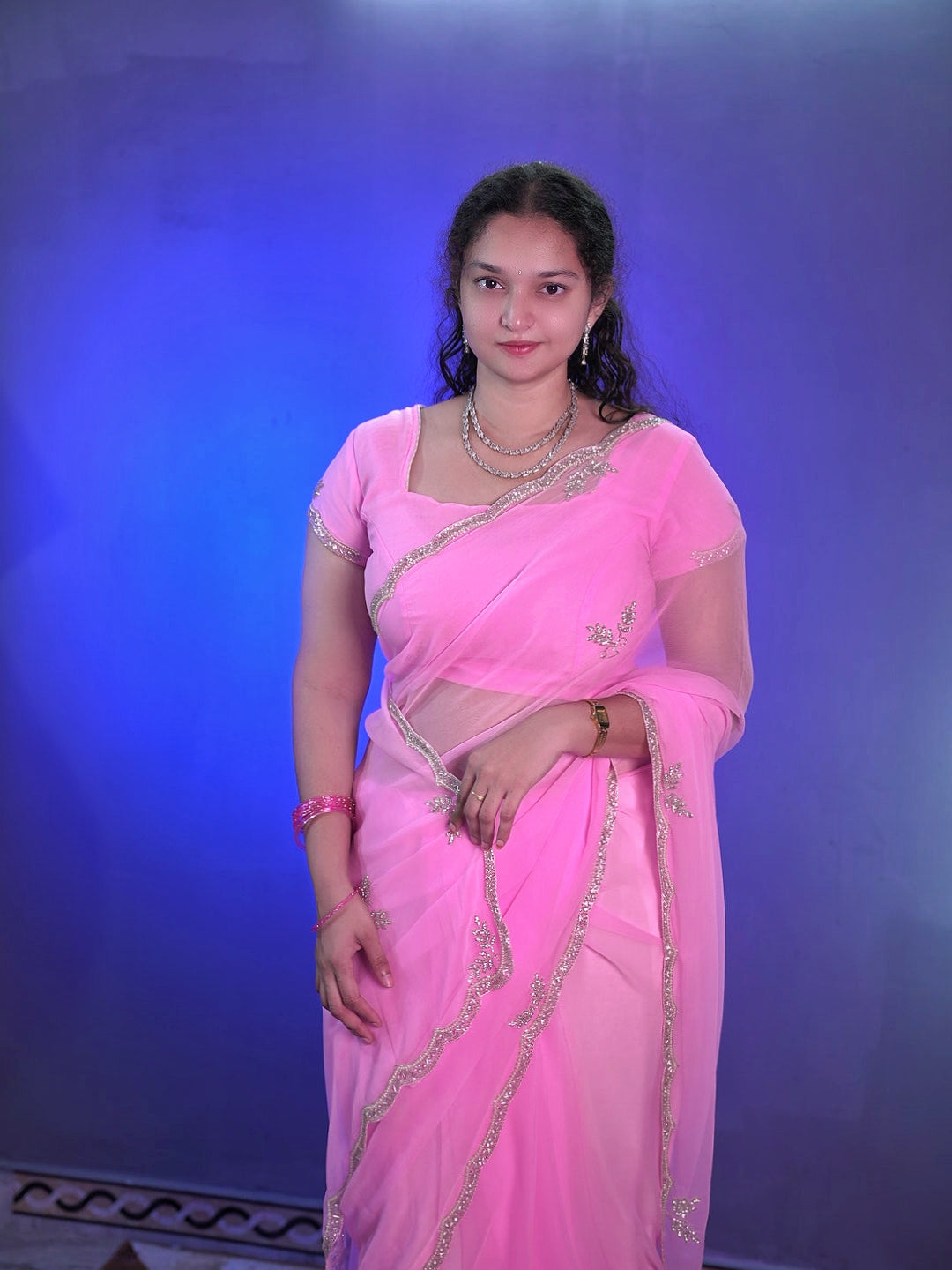 Pure royal georgette handwork saree