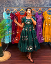 Chanderi floral embroidery maxi frocks for women