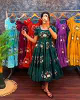Chanderi floral embroidery maxi frocks for women