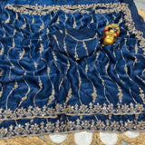 Space silk gold beads work saree