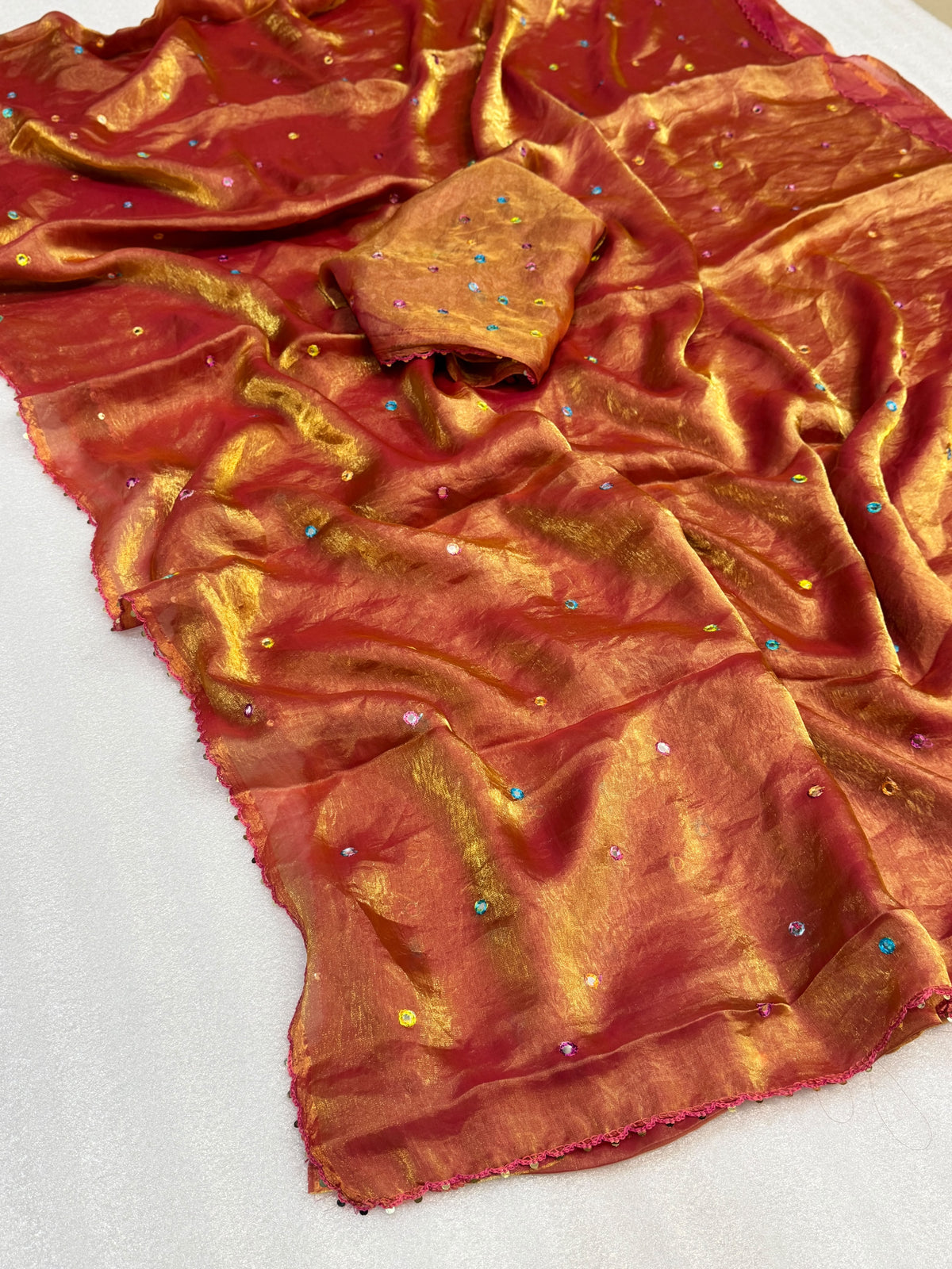 Moss space silk arco mirror work saree