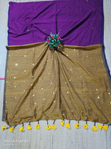 Cotton by Cotton contrast gini work saree with tassels