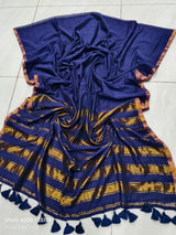 Pure mul cotton zari stripes with tassels saree