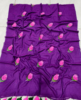 Mul cotton Tulip hand painted saree