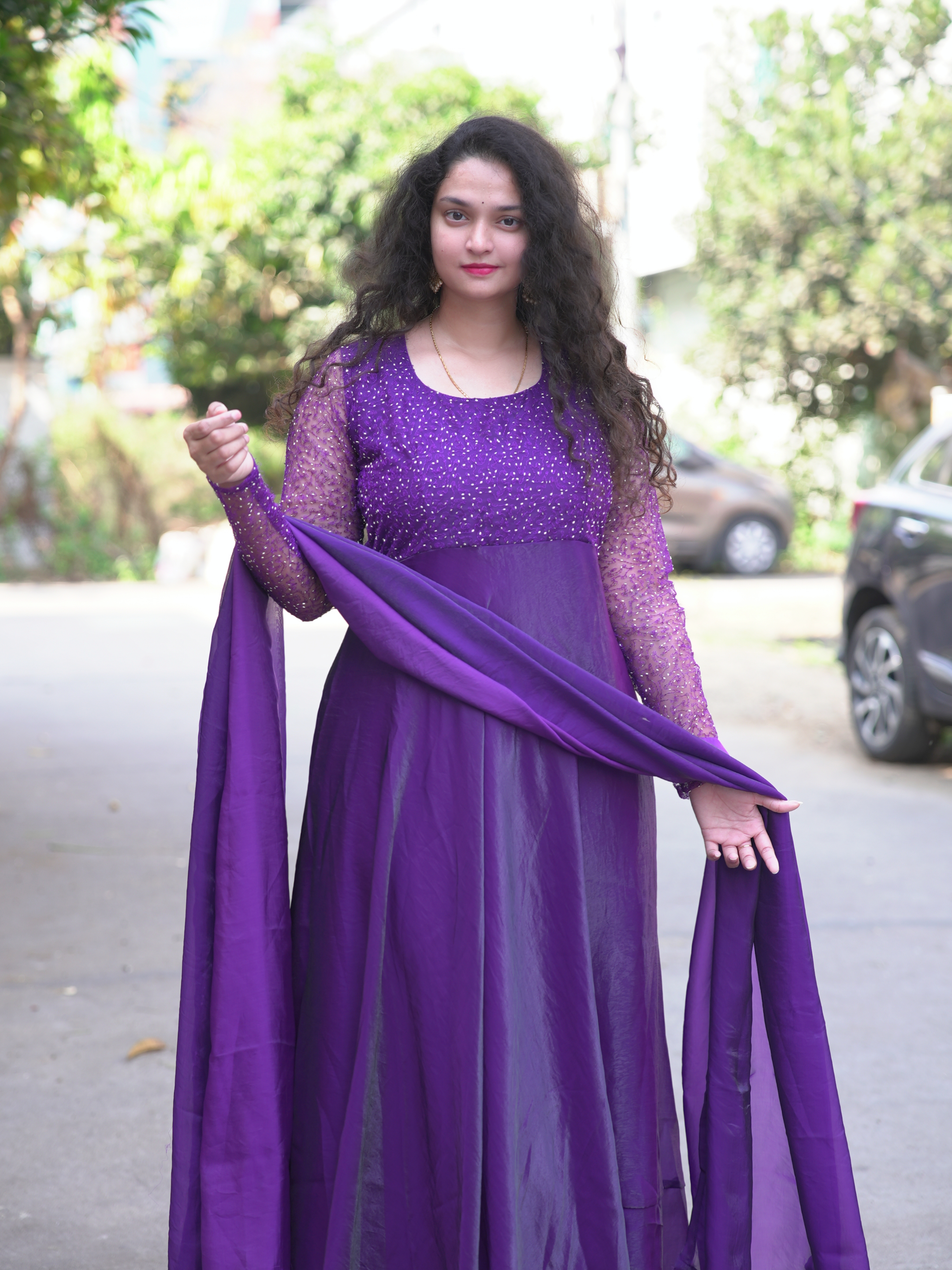 Space silk umbrella dress set