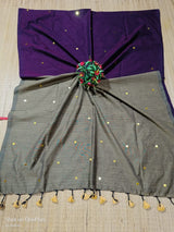 Cotton by Cotton contrast gini work saree with tassels