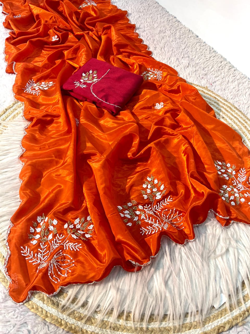 HO silk handwork saree with raw silk blouse
