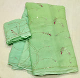 Chiffon heavy jaal work saree
